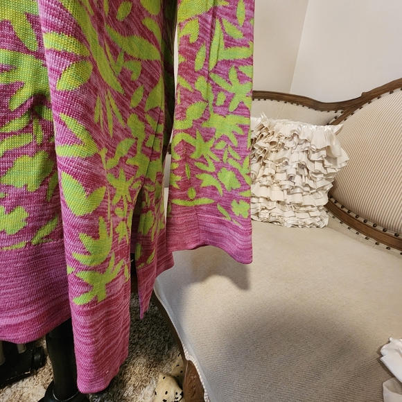 Misook Multileaf Pink & Green Long Cardigan Jacket - Picture 5 of 12
